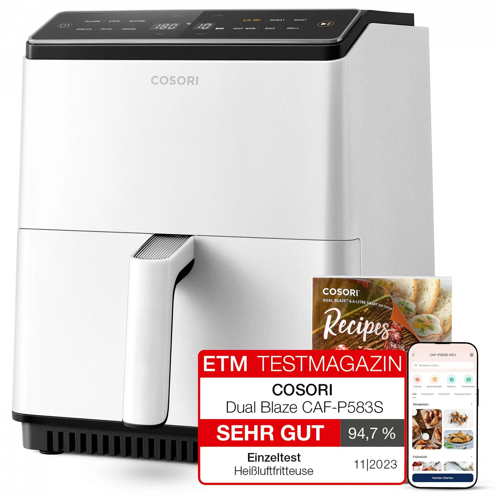 Мультипіч COSORI Dual Blaze XXL 6.4 л (1.8 кг) WiFi 12 функцій 1700 Вт Молочно-біла, фото №1