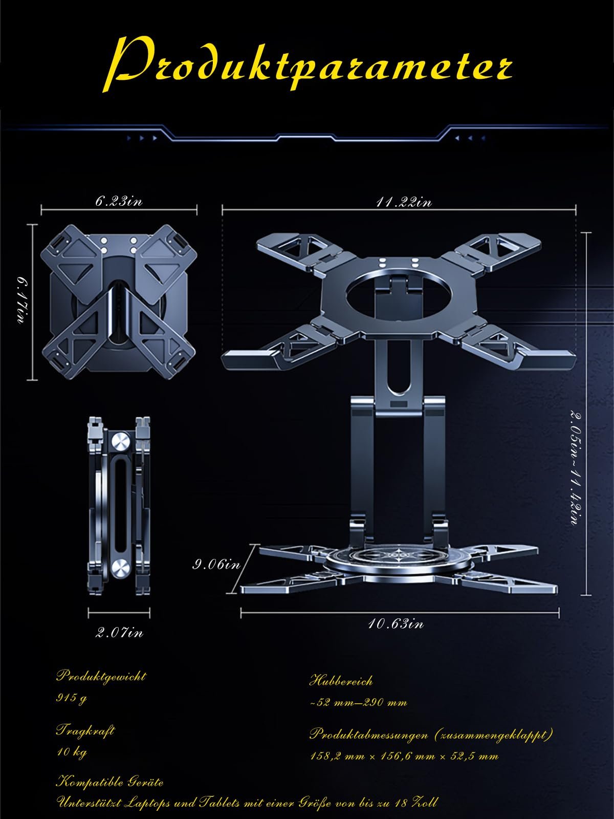 Підставка для ноутбука алюмінієва, поворот на 3600, регульована висота, вантажопідйомність 10 кг, для ноутбуків 12-17 дюймів, складна, фото №9