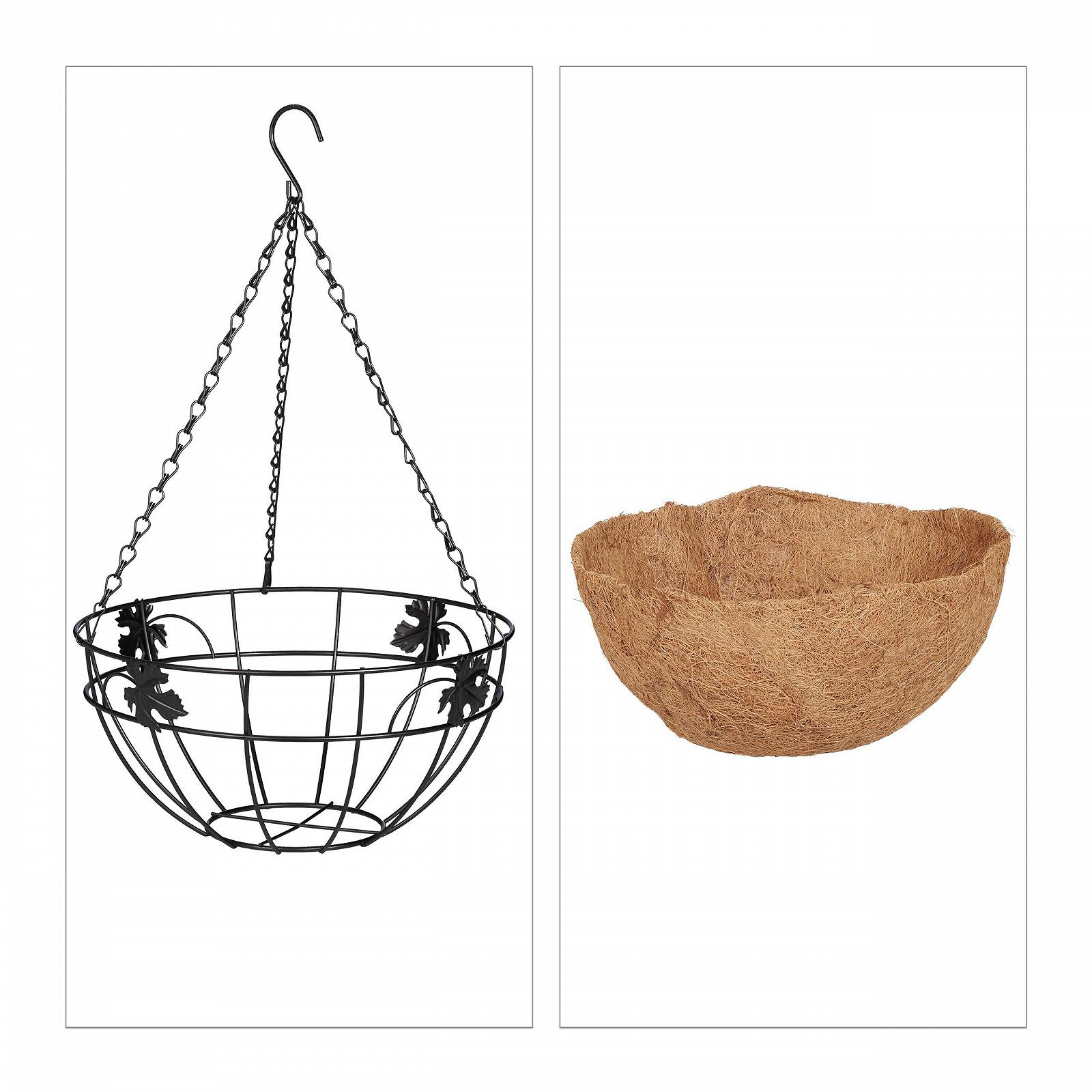 Підвісні кошики Relaxdays Набір з 3 шт Метал та кокосове волокно H x D: 48 x 31 cm Коричневий/Чорний, фото №6