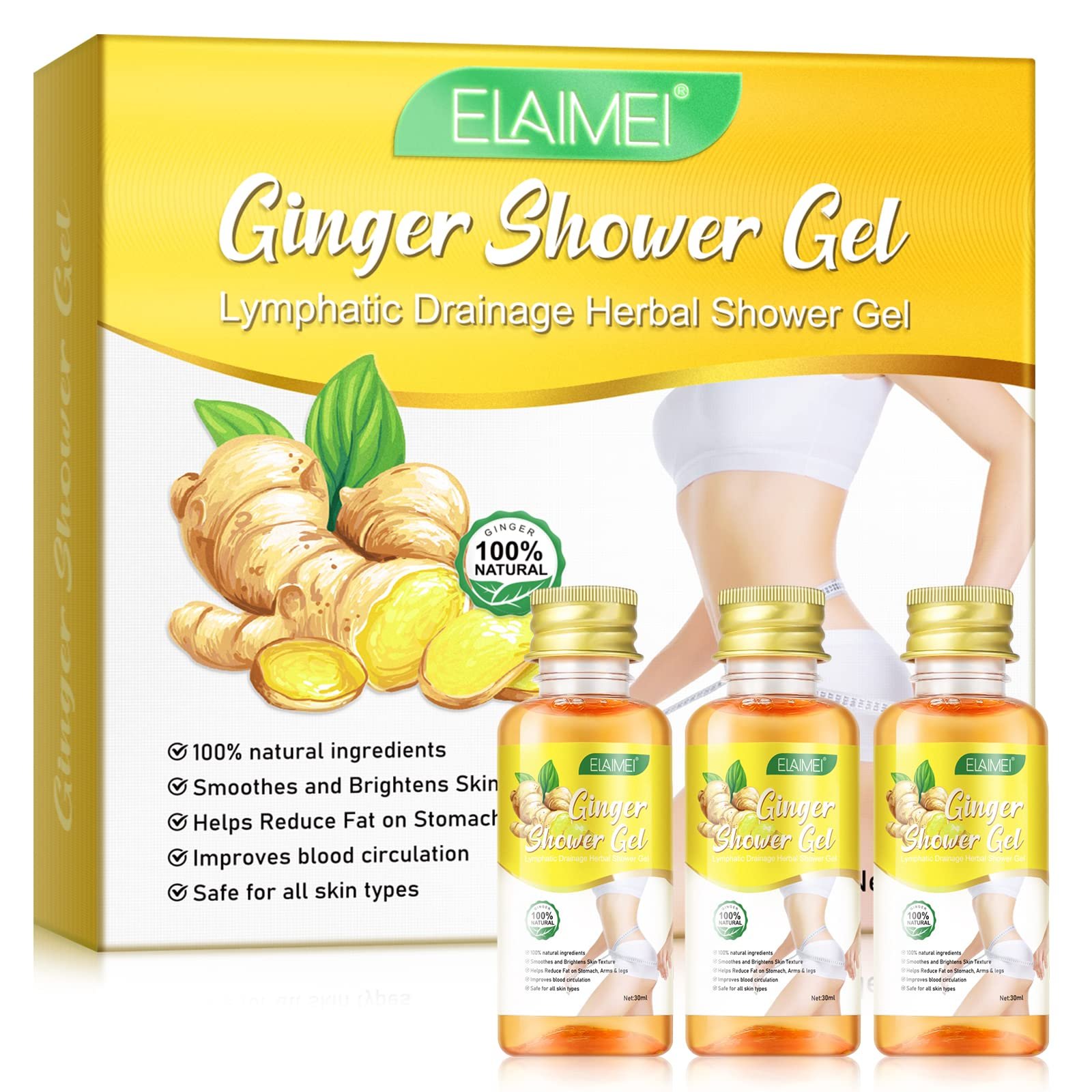 Травяной гель для душа для лимфодренажа Ginger Organic 3 х 30 мл, фото №1