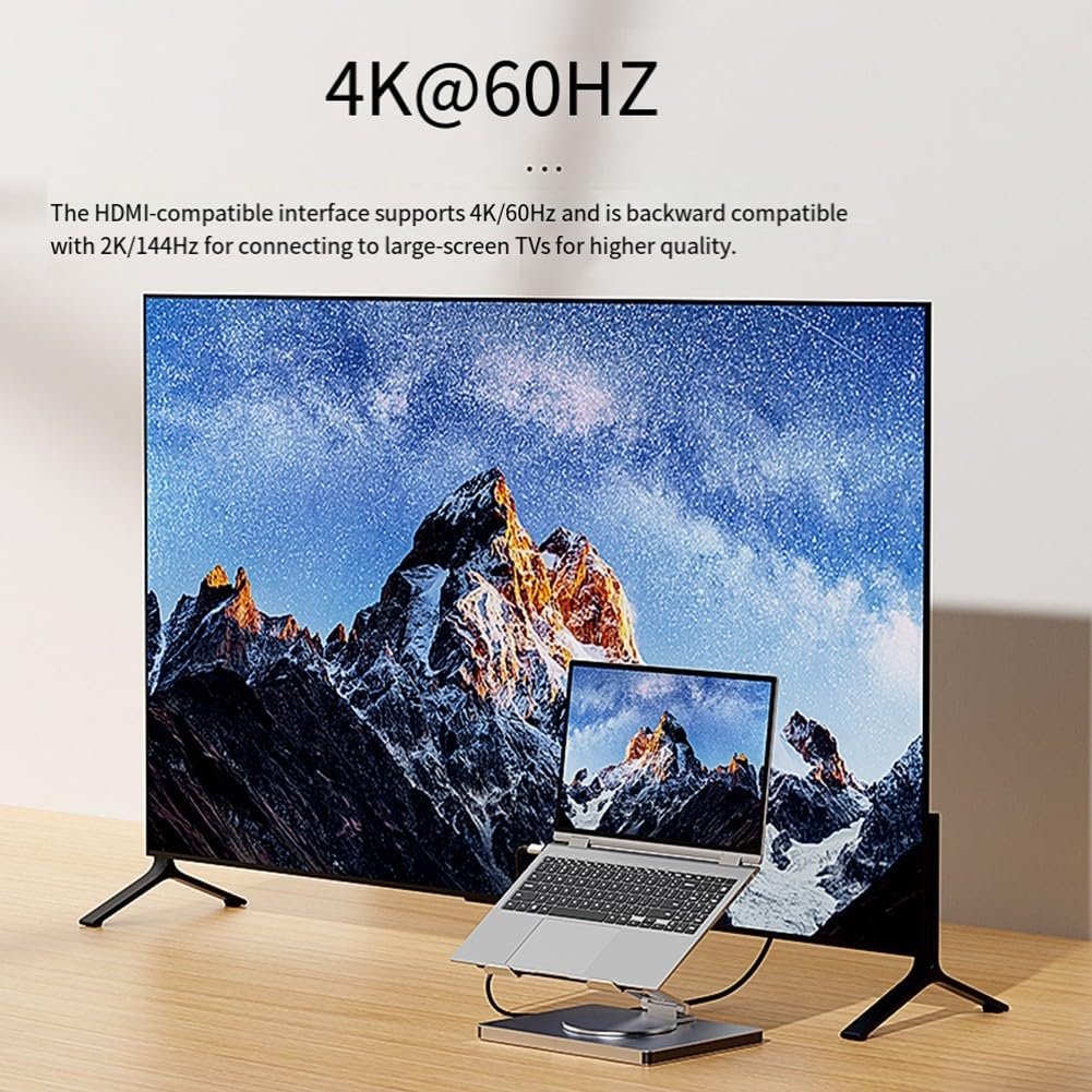 Підставка-док для ноутбука з портом Type-C, підтримка 4K 60Hz, гігабітний мережевий порт, складаний поворотний дизайн, сріблястий, фото №8