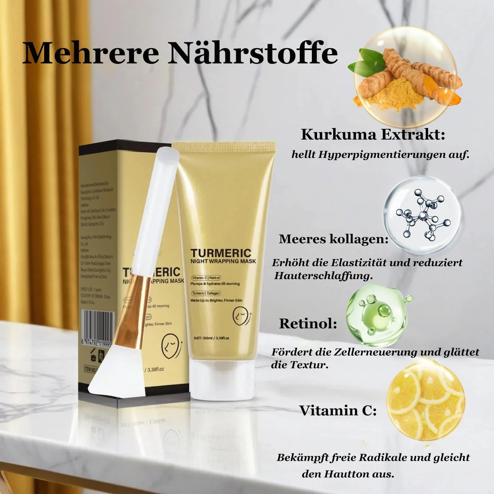 Маска-плівка Soleneva З куркумою, Зміцнююча маска для обличчя з колагеном та вітаміном C, фото №3