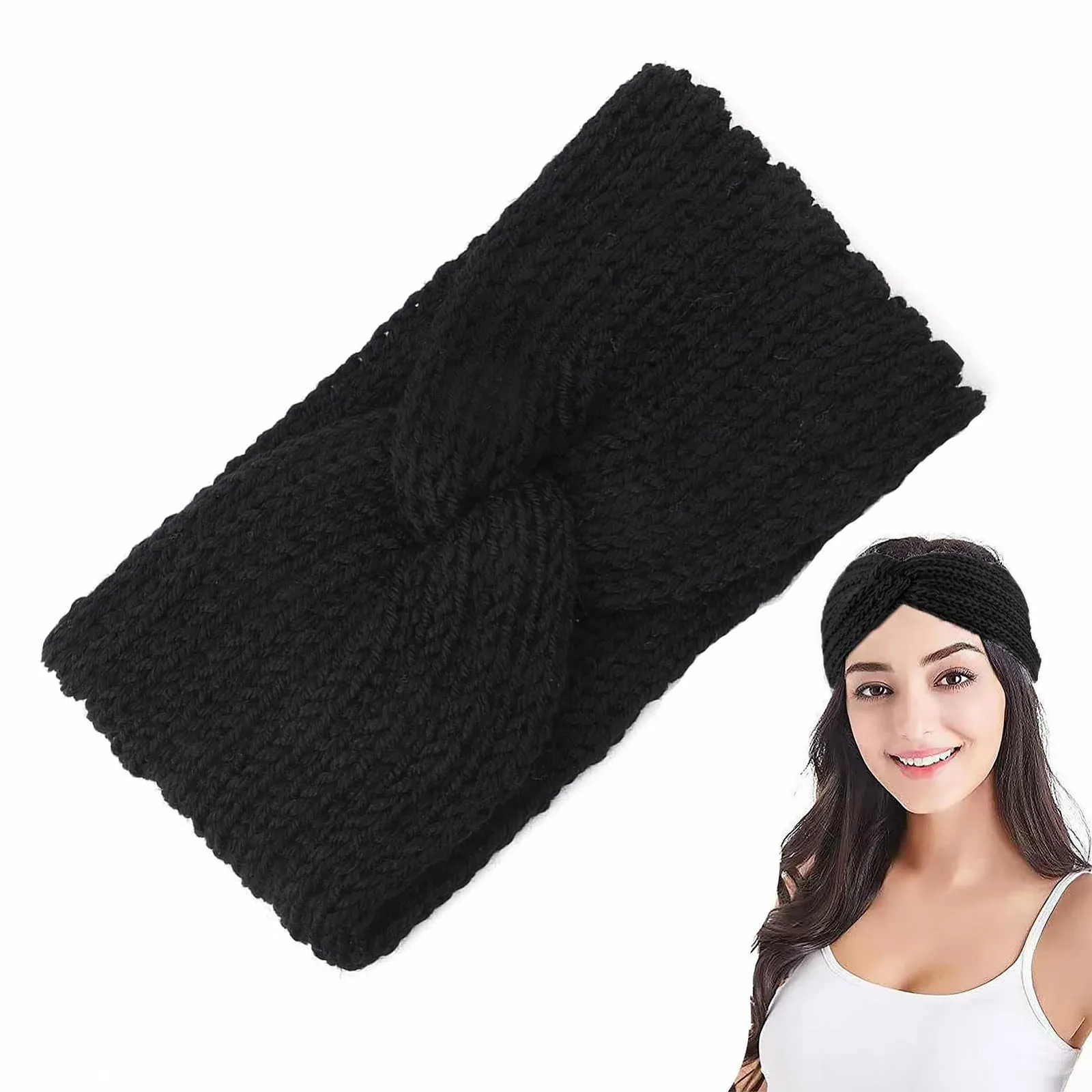 Пов'язка на голову В'язана еластична Чорний, фото №1