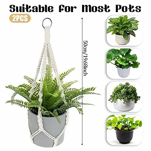 Подвесные корзины макраме Jeffdad Набор из 2 шт Хлопковая веревка Бежевый 50 см synthetic.ua - Фото 1