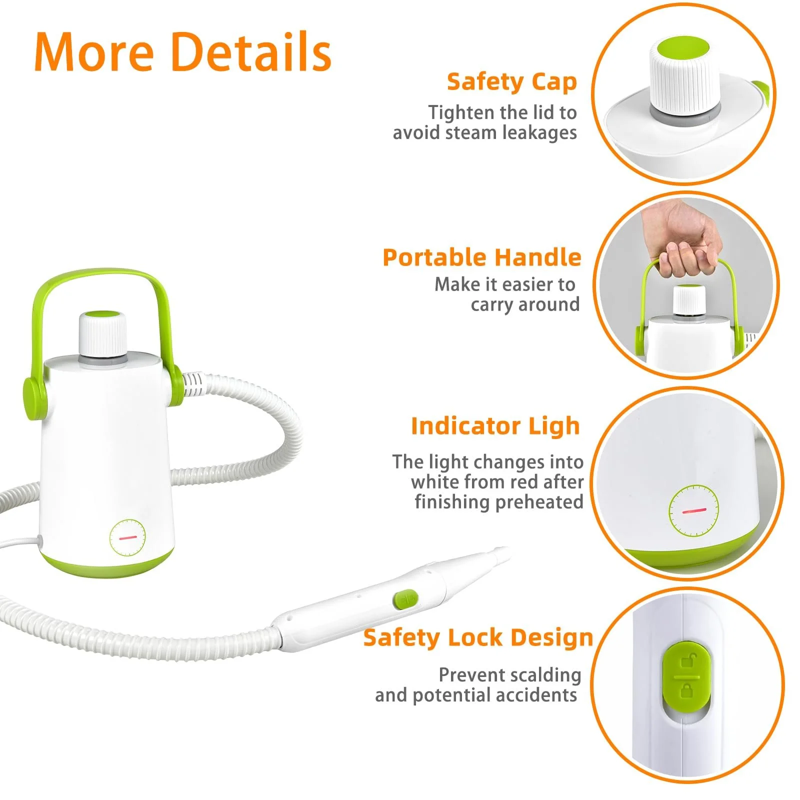Пароочисник ручний SOARS 1000 W 300 ml 3 Bar Green, фото №6 Пароочисник ручний SOARS 1000 W 300 ml 3 Bar Green, фото №6