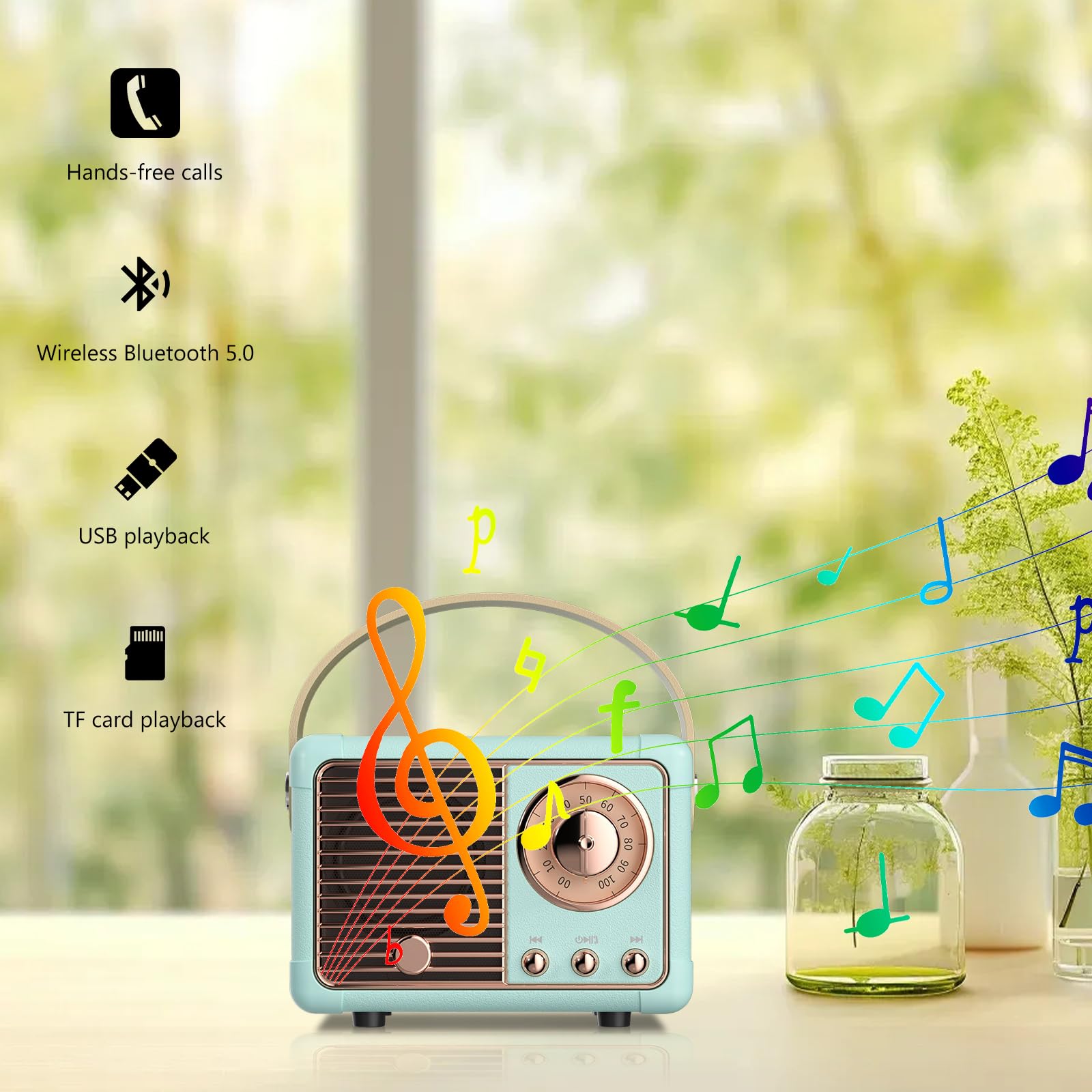 Ретро Bluetooth Портативна колонка Mini Nostalgia Radio Old Fashioned Classic Style TF Card Function Безпровідний Зв'язок м'ятний зелений, фото №3 Ретро Bluetooth Портативна колонка Mini Nostalgia Radio Old Fashioned Classic Style TF Card Function Безпровідний Зв'язок м'ятний зелений, фото №3