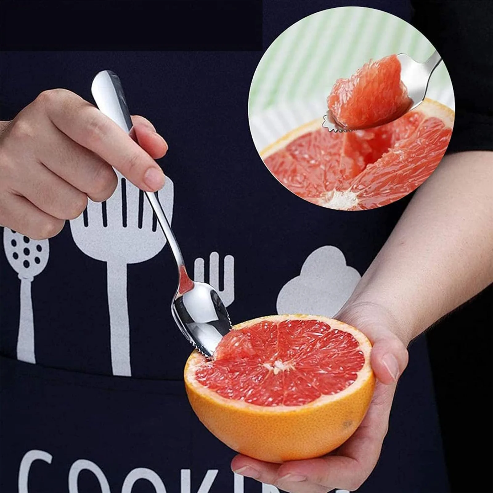 Ложка для грейпфрута (4 шт.) 16.8 см Нержавіюча сталь з зубцями для ківі, яблук, фото №4