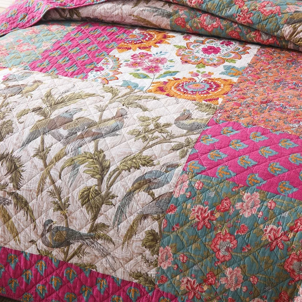 Покрывало VISIMISI 240 x 260 см, комплект постельного белья 250 x 270 см, хлопковое одеяло с 2 наволочками, лоскутный стиль с цветочным узором, цветное покрывало в стиле пейсли, стеганое для двуспальной кровати, фото №4