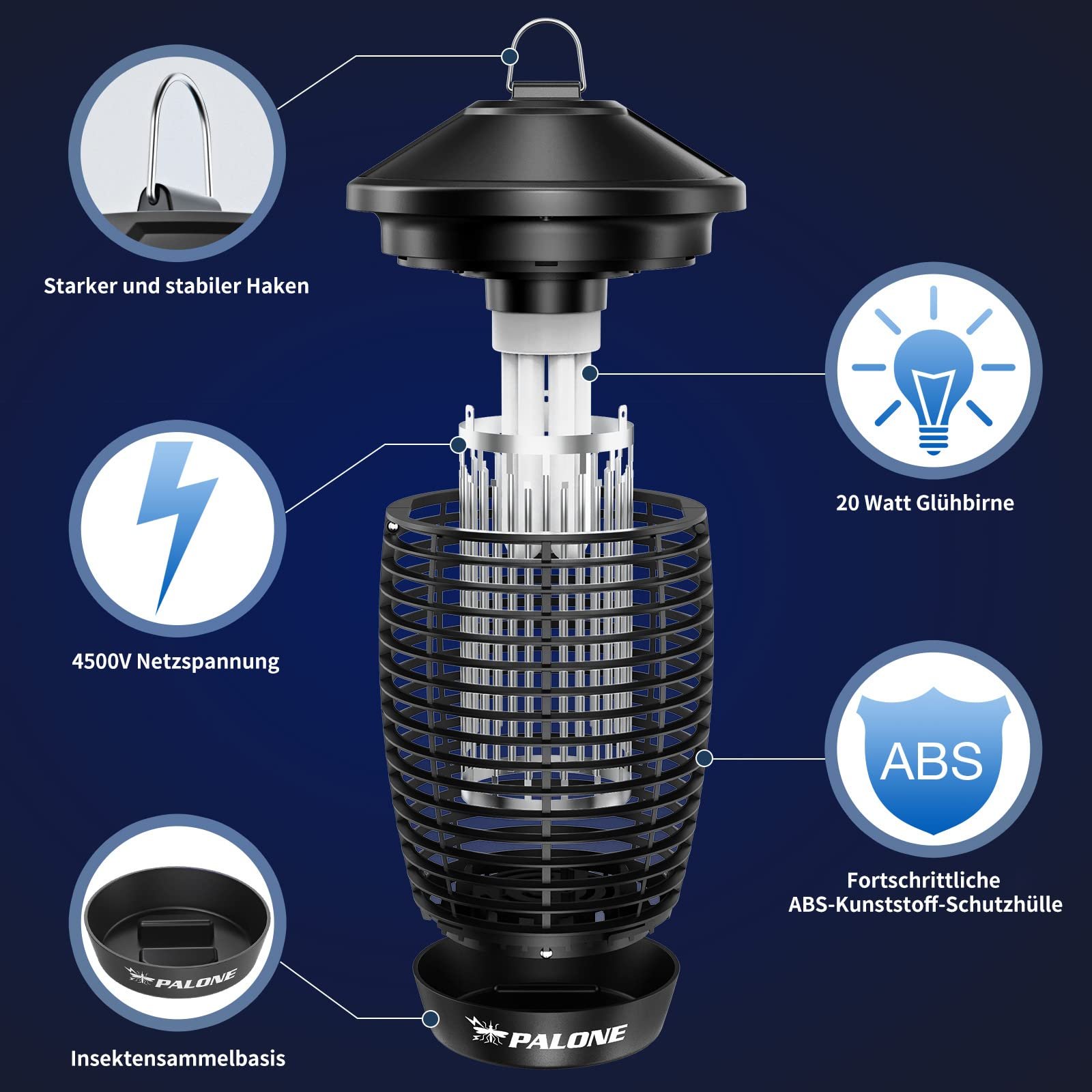 Електрична пастка для комах PALONE 20 W 4500 V з UV-лампою, фото №2