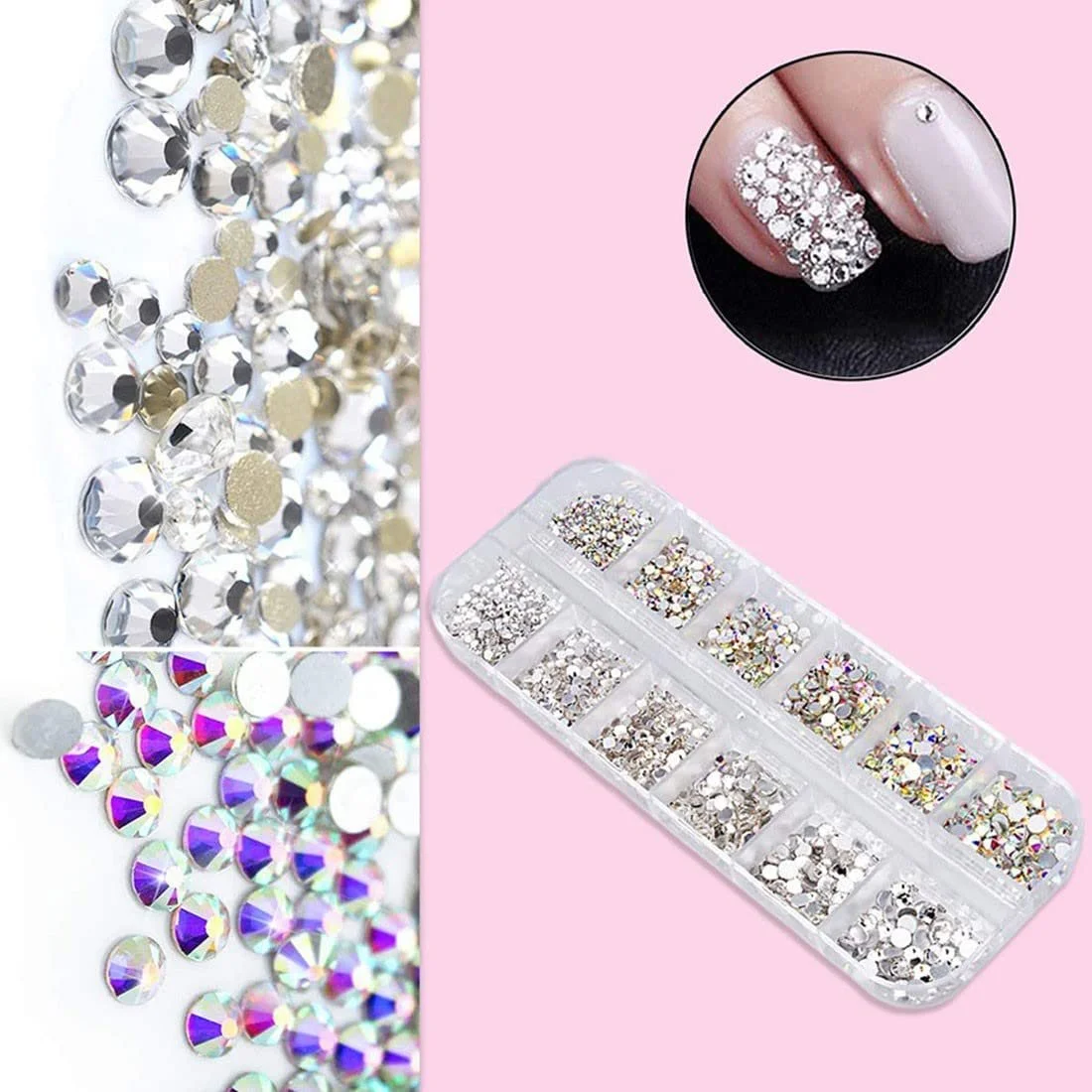 Стразы для ногтей Кристалл Прозрачный, 1440 шт, 6 размеров, фото №3