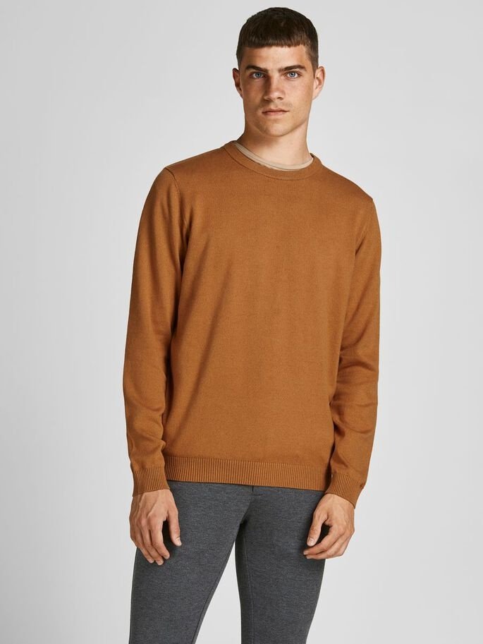 Пуловер JJEBASIC KNIT CREW NECK NOOS 12137190-Umber Jack&Jones  S, фото №1