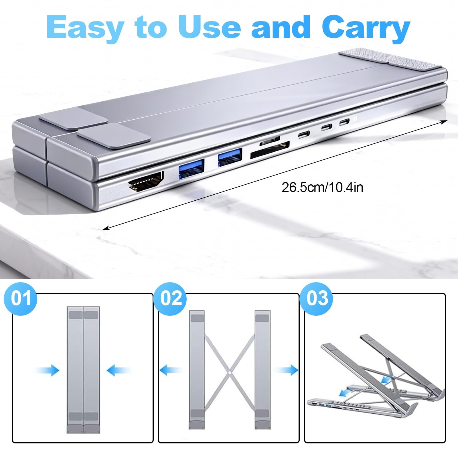 Подставка для ноутбука USB-C 8-в-1, алюминиевая подставка для ноутбука с док-станцией USB C 8-в-1, складная двойная подставка с 9 регулируемыми углами с HDMI 4K@30Hz, USB 3.0, 100 Вт PD для дома, офиса, фото №5 Подставка для ноутбука USB-C 8-в-1, алюминиевая подставка для ноутбука с док-станцией USB C 8-в-1, складная двойная подставка с 9 регулируемыми углами с HDMI 4K@30Hz, USB 3.0, 100 Вт PD для дома, офиса, фото №5