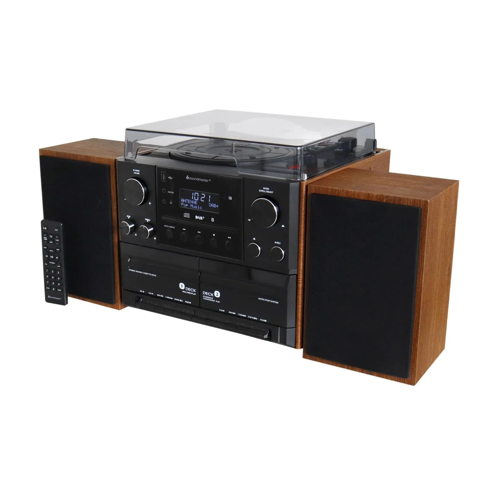 Стереосистема с проигрывателем Soundmaster MCD5600 DAB+ Двойная Кассетная дека CD-проигрыватель USB MP3 Bluetooth Кодирование Коричневый цвет, фото №1