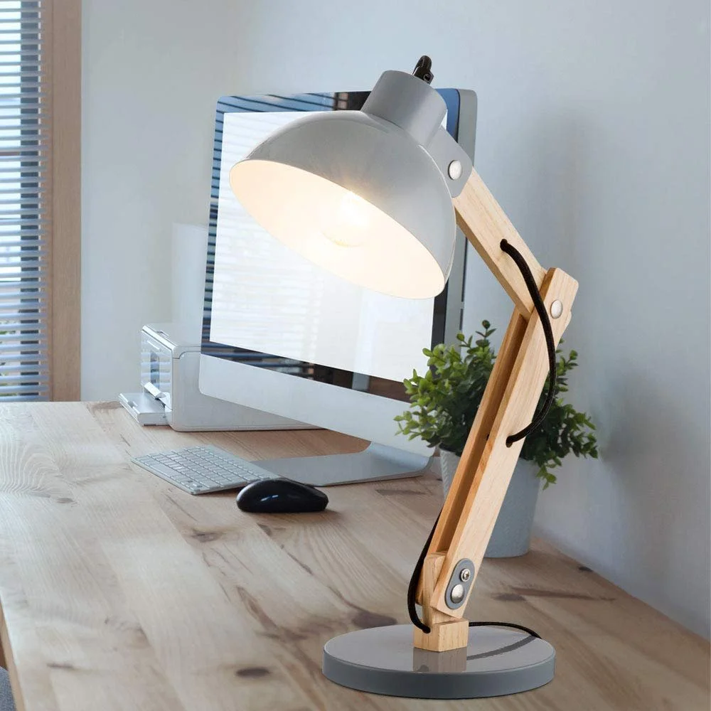 Настольная лампа GLOBO LIGHTING Tongariro деревянная с подвижным спотом E27 LED 8 Вт серая, фото №3