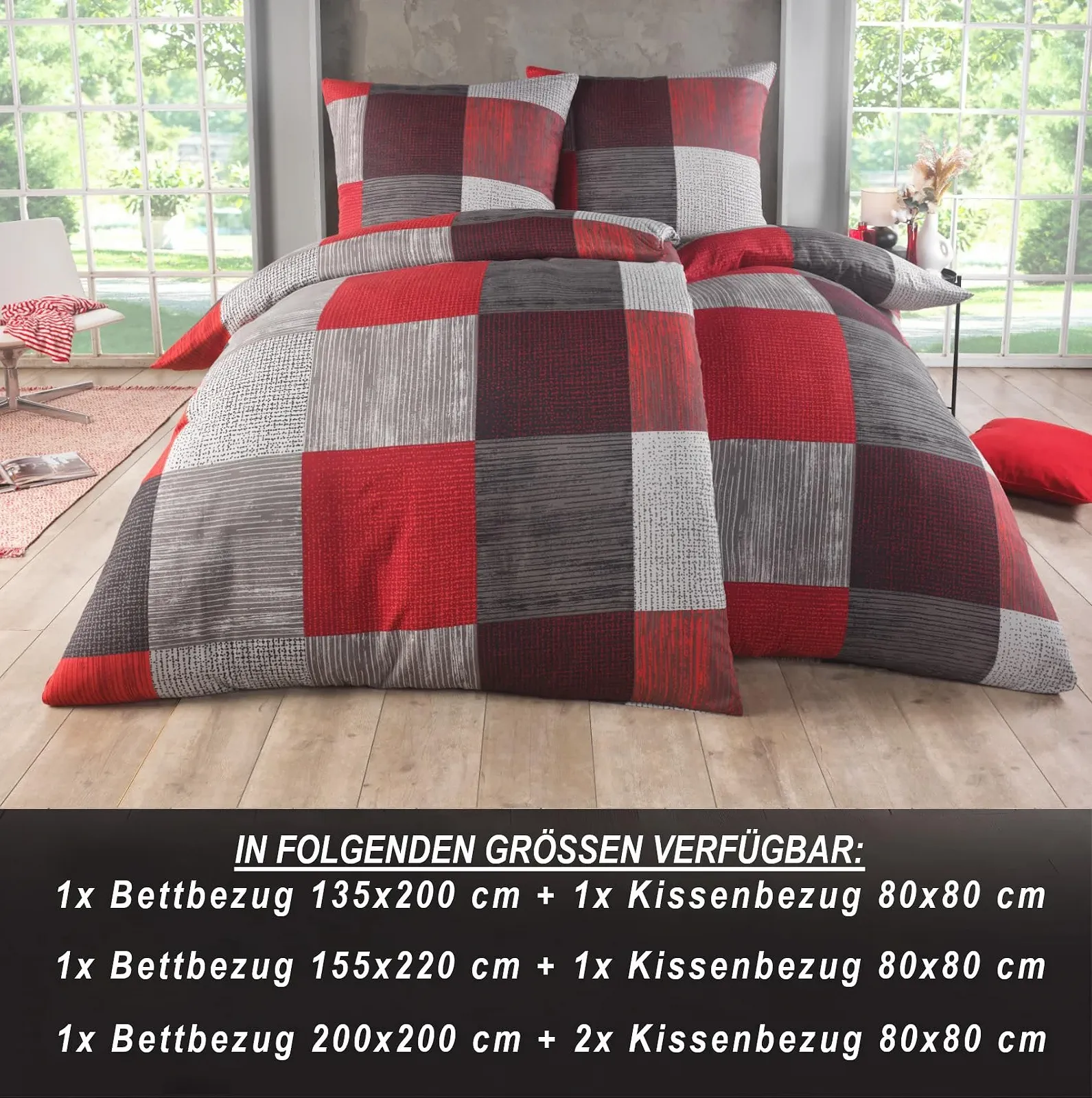 Постільна білизна KUSCHELI Malika 2 шт. 135 x 200 см мікрофібра підковдра + наволочка 80 x 80 см на блискавці червоний, фото №2