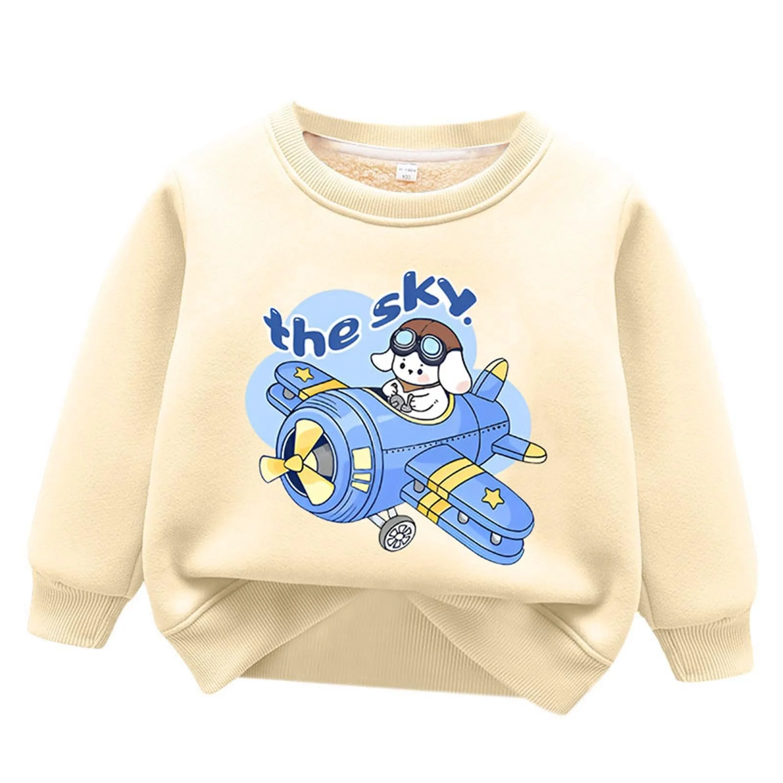 Пуловер Толстовка с круглым вырезом и флисовой подкладкой для детей, мальчиков и девочек, тёплая кофта 176, фото №1