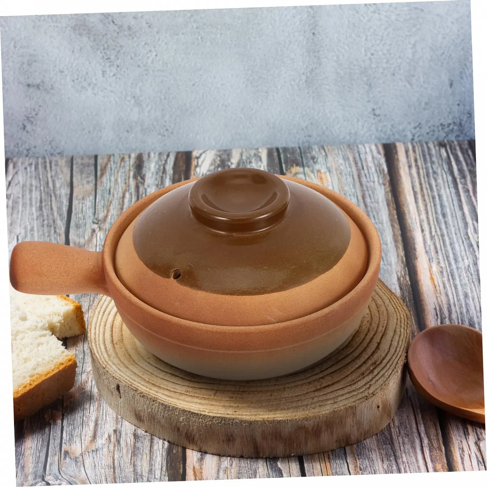 Керамическая кастрюля традиционная с крышкой и боковой ручкой термостойкая для плиты, фото №4