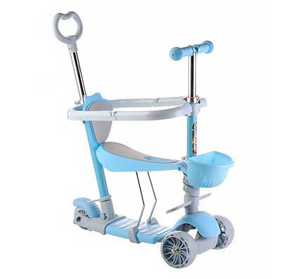 Детский самокат трехколесный Children's Scooter с родительской ручкой и бортиком Синий, фото №1