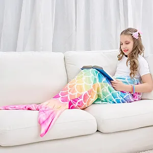 Ковдра Русалка WERNNSAI Райдужна з блискітками шпилька-браслет 140 x 60 см synthetic.ua - Фото 1
