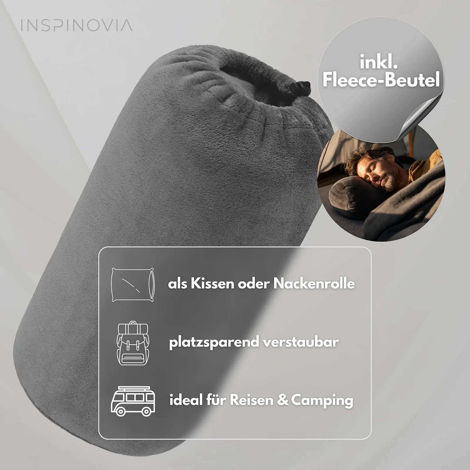 Покривало з мікрофібри INSPINOVIA Фліс 150 x 200 см з сумкою Сірий, фото №4