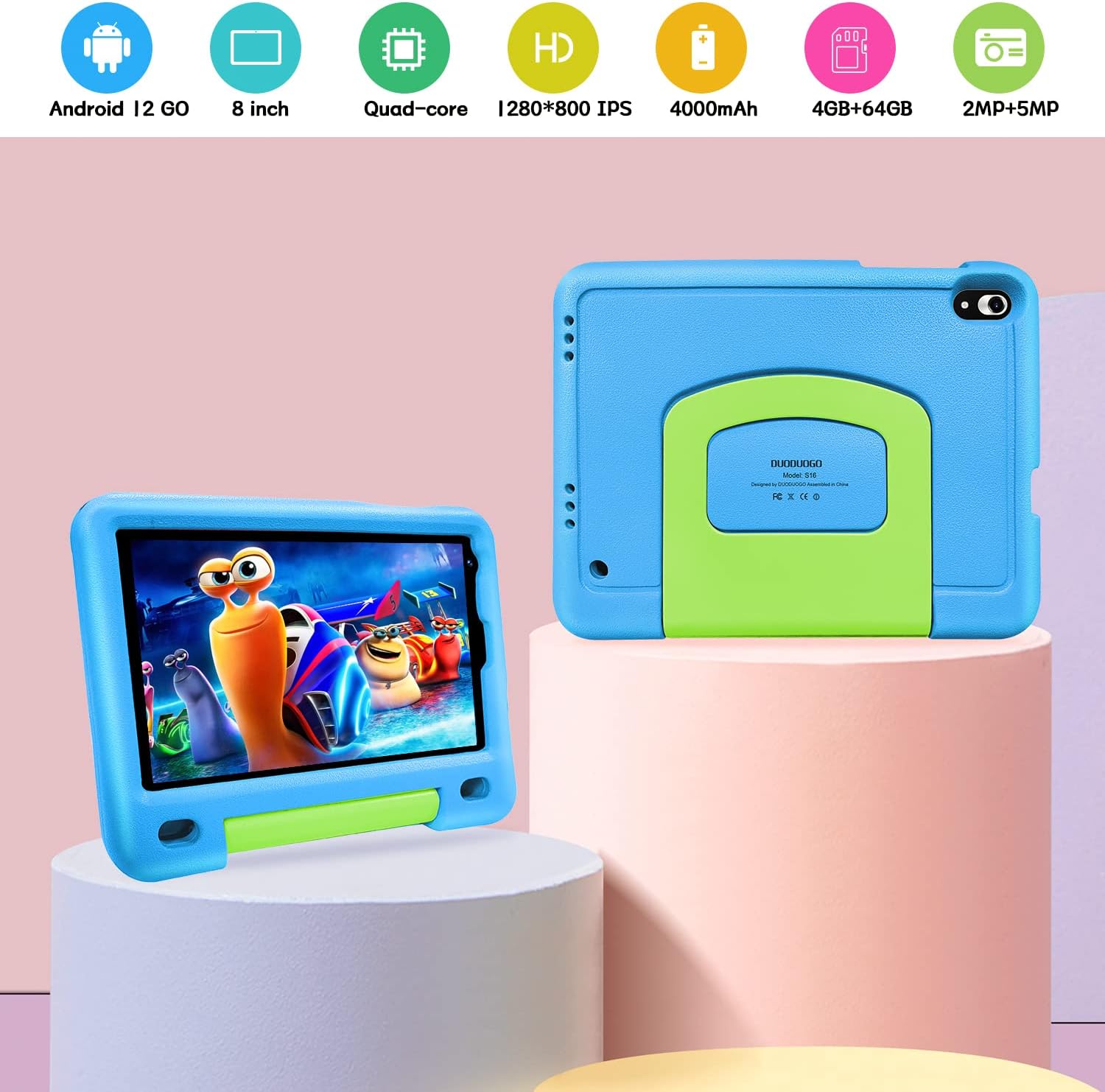 Планшет 8" Duoduogo AS16 4/64Gb 4 ядра Android 12 Синій, фото №2