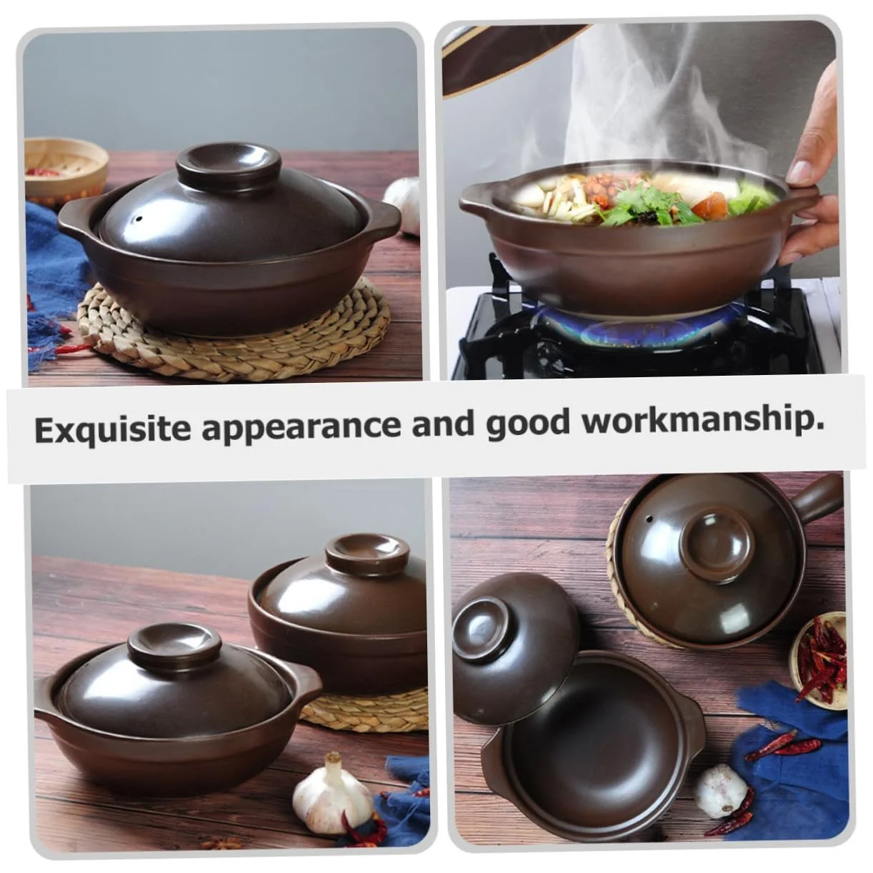 Кастрюля керамическая VALICLUD с двумя ручками традиционная термостойкая, фото №3