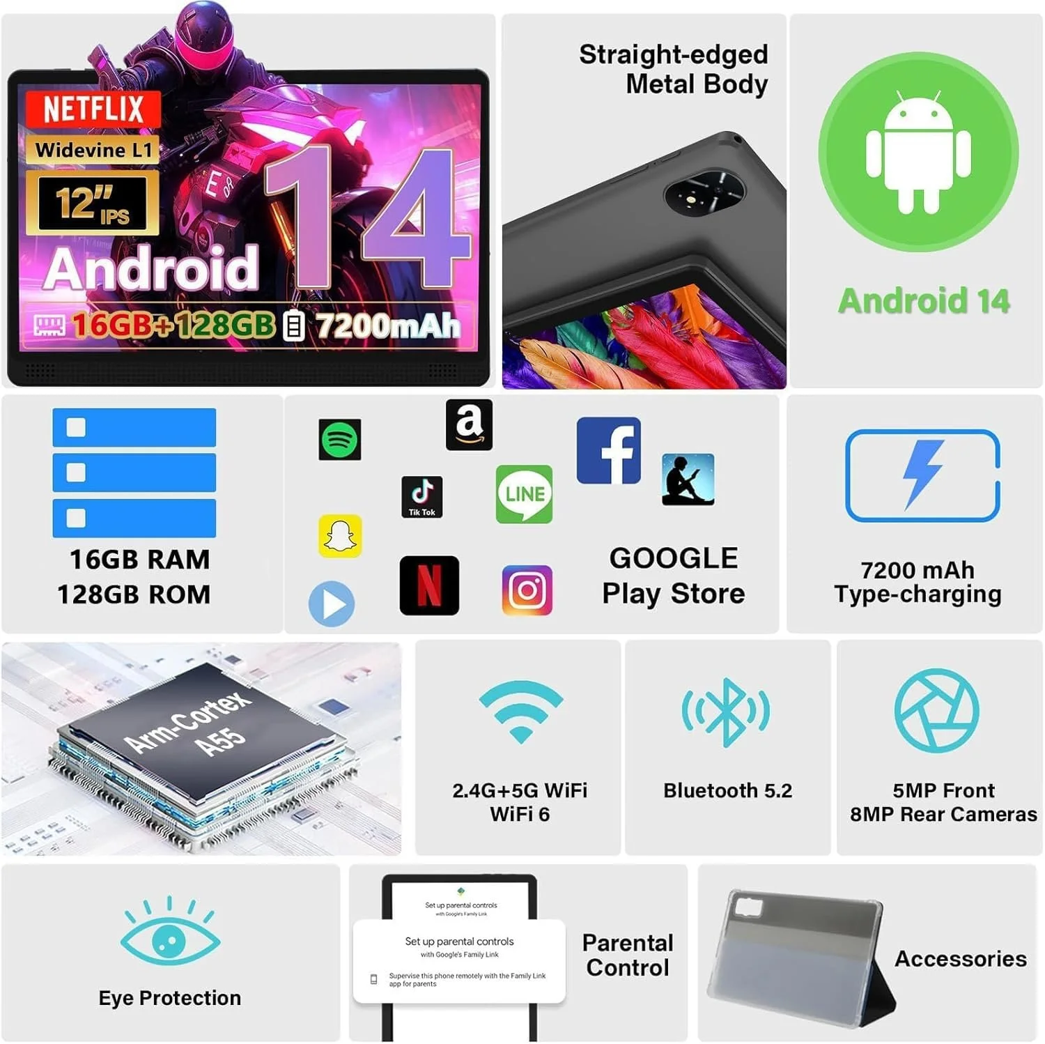 Планшет 12" Full HD GOTOWOD M4 (4+12)/128ГБ 5G 1-SIM 8 ядер Android 14 7200 mAh Серый, фото №2 Планшет 12" Full HD GOTOWOD M4 (4+12)/128ГБ 5G 1-SIM 8 ядер Android 14 7200 mAh Серый, фото №2