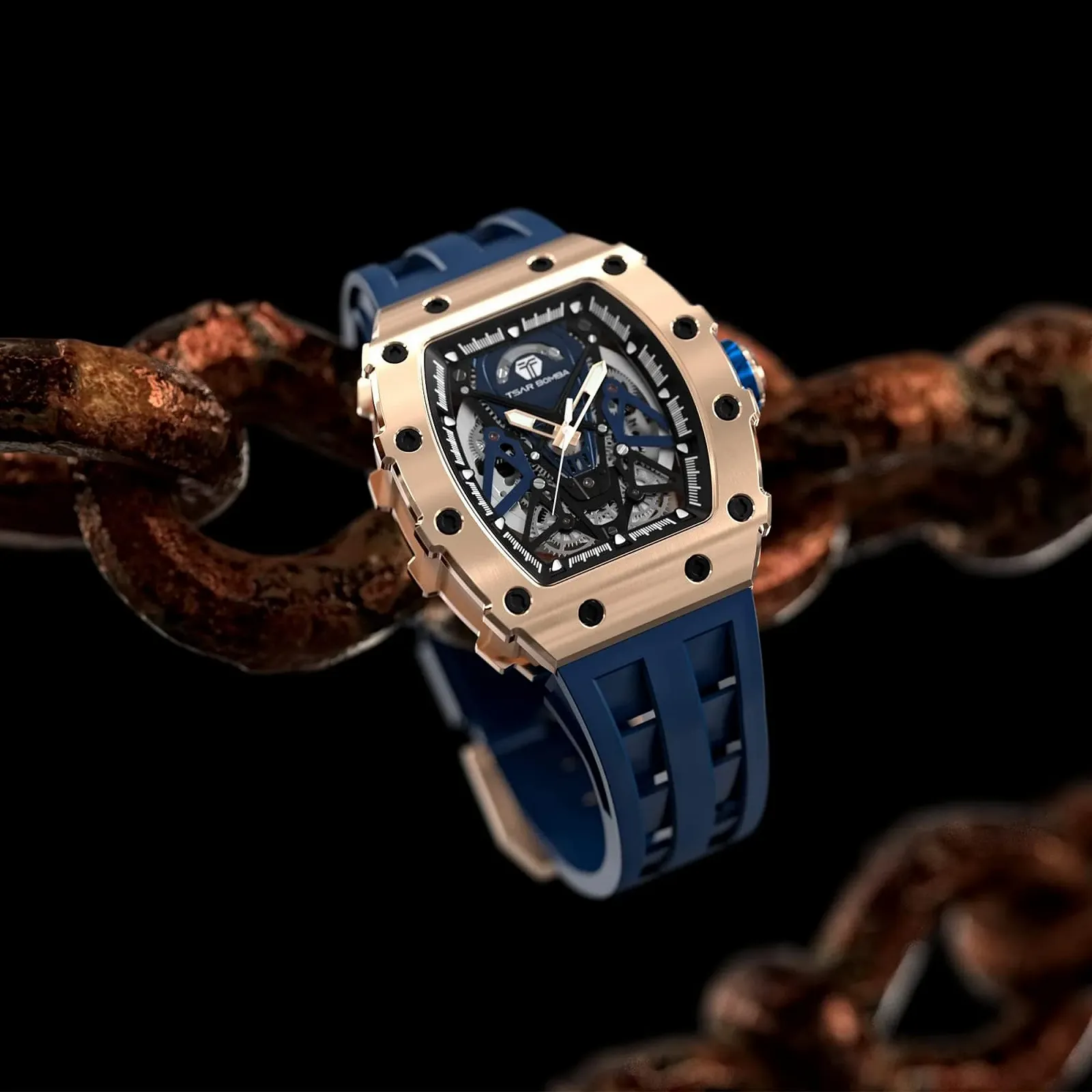 Мужские Автоматические Часы Tonneau Skeleton TSAR BOMBA Механические Дайвинг Квадратные Hollow 50 м Водонепроницаемые Японский Механизм Сапфировое Зеркало Силиконовый Ремешок, фото №5 Мужские Автоматические Часы Tonneau Skeleton TSAR BOMBA Механические Дайвинг Квадратные Hollow 50 м Водонепроницаемые Японский Механизм Сапфировое Зеркало Силиконовый Ремешок, фото №5