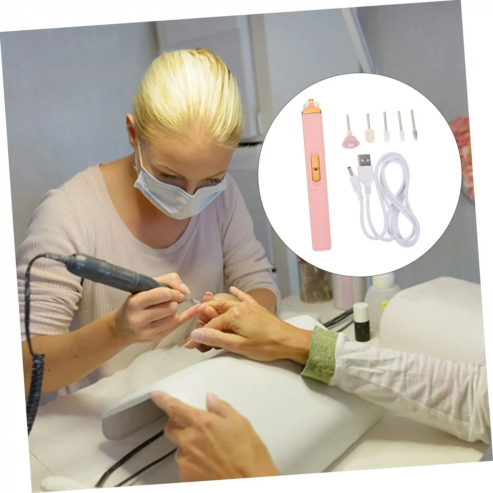 Электрический набор инструментов для ногтей Healvian 2 шт., ABS, розовый, USB, фото №9