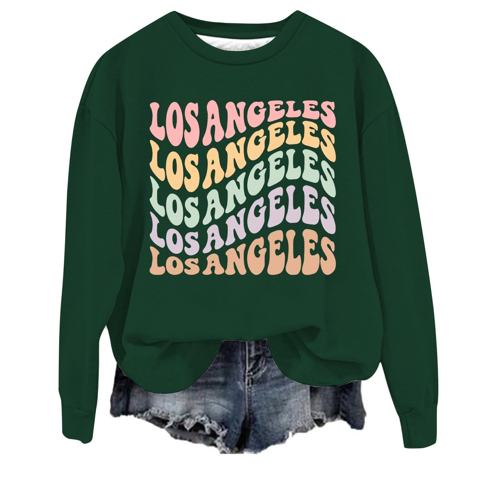 Женский свитшот с принтом Los Angeles, Калифорния, круглый вырез, винтажный топ, буквенный принт, модная одежда, повседневный, графический, тонкий, эстетичный, колледж, аккуратный стиль, фото №1 Женский свитшот с принтом Los Angeles, Калифорния, круглый вырез, винтажный топ, буквенный принт, модная одежда, повседневный, графический, тонкий, эстетичный, колледж, аккуратный стиль, фото №1