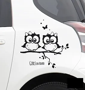 Наклейка на авто ilka parey wandtattoo-welt M1636 Сова на гілці Метелики 35 x 35 см Чорний - Фото 1