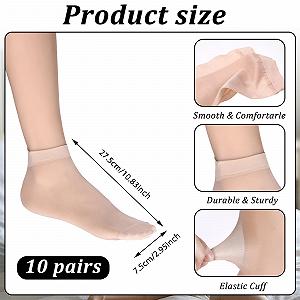 Носки женские 10 пар Тонкие прозрачные нейлоновые гольфы до щиколотки Короткие чулочные носки для платья, телесный цвет synthetic.ua - Фото 1