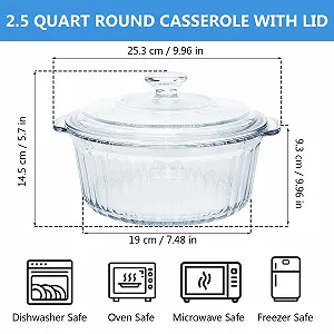 Форма для запікання скляна кругла з кришкою 2,5 L термостійка прозорий synthetic.ua - Фото 1