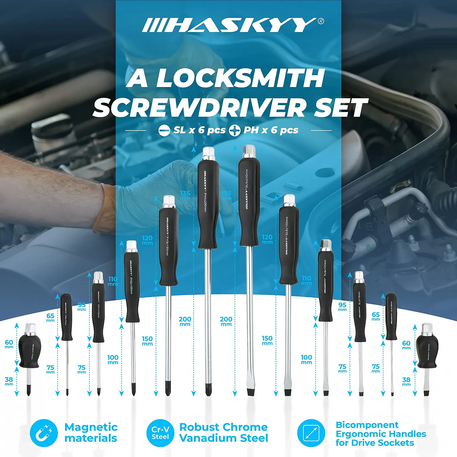 Набір викруток 12 предметів PH + SL Chrome Vanadium Steel, фото №3