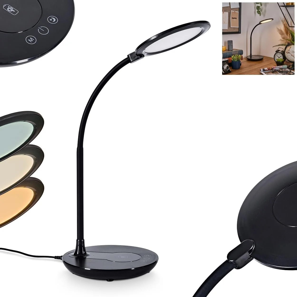 Настільна лампа HOFSTEIN Buktrup LED Пластикова Діммована Чорна/Біла 47 см, фото №1