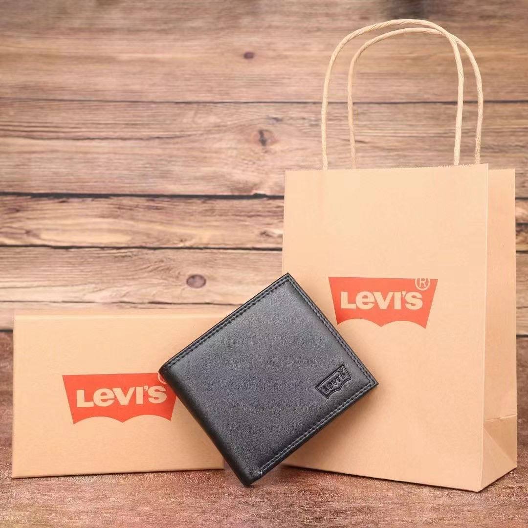 Чоловіче брендовий гаманець із натуральної шкіри Levis чорний в подарунковій коробці, фото №3