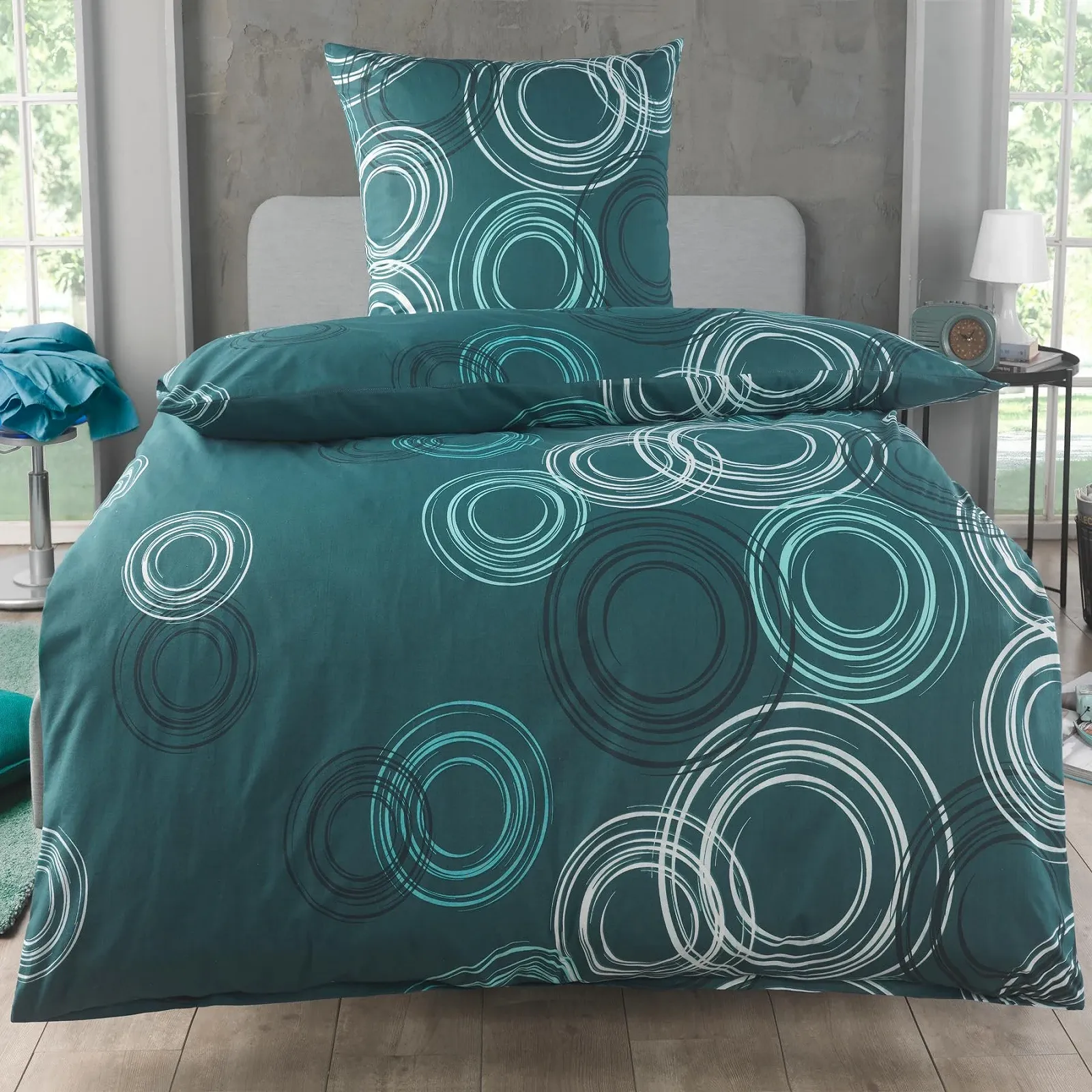 Постільна білизна MALIKA Circle Pattern 155x220 см бавовна renforcé з наволочкою 80x80 см з блискавкою червона, фото №1