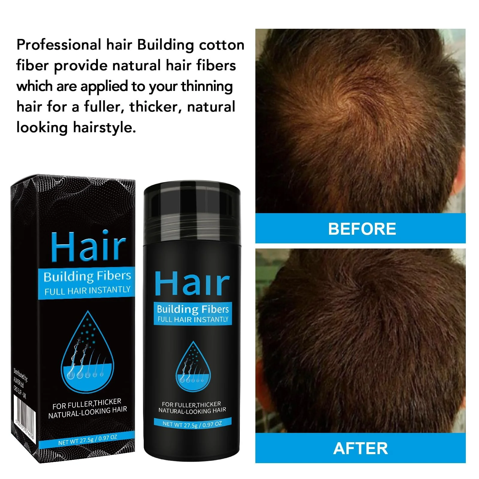 Пудра для волосся Moulis, кератинові волокна з аплікатором, професійна якість, фото №3