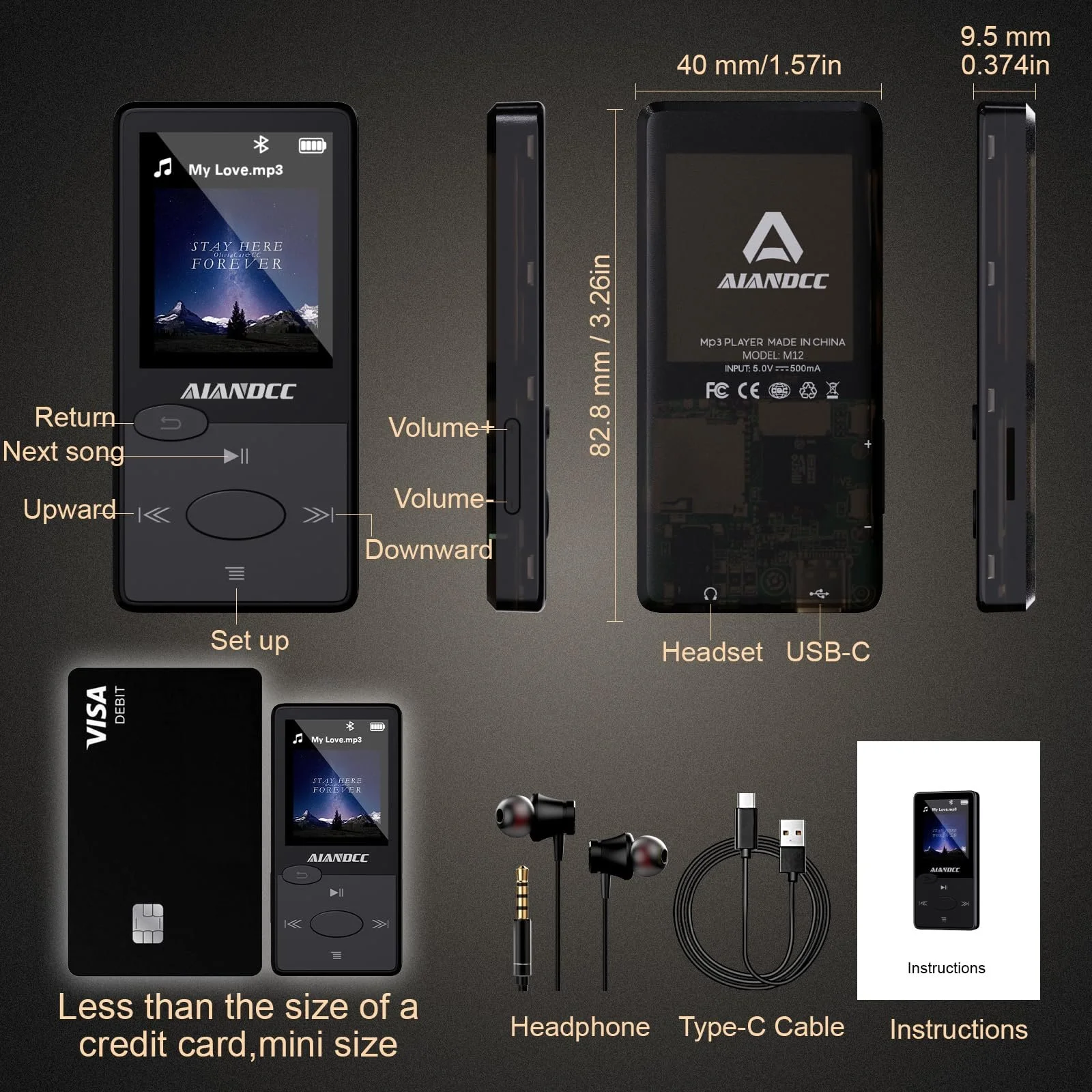 MP3-плеер Bluetooth 5.3 HiFi Sound, FM-радио, 32 ГБ для детей и взрослых, с наушниками, возможность вставить TF-карту Черный, фото №2