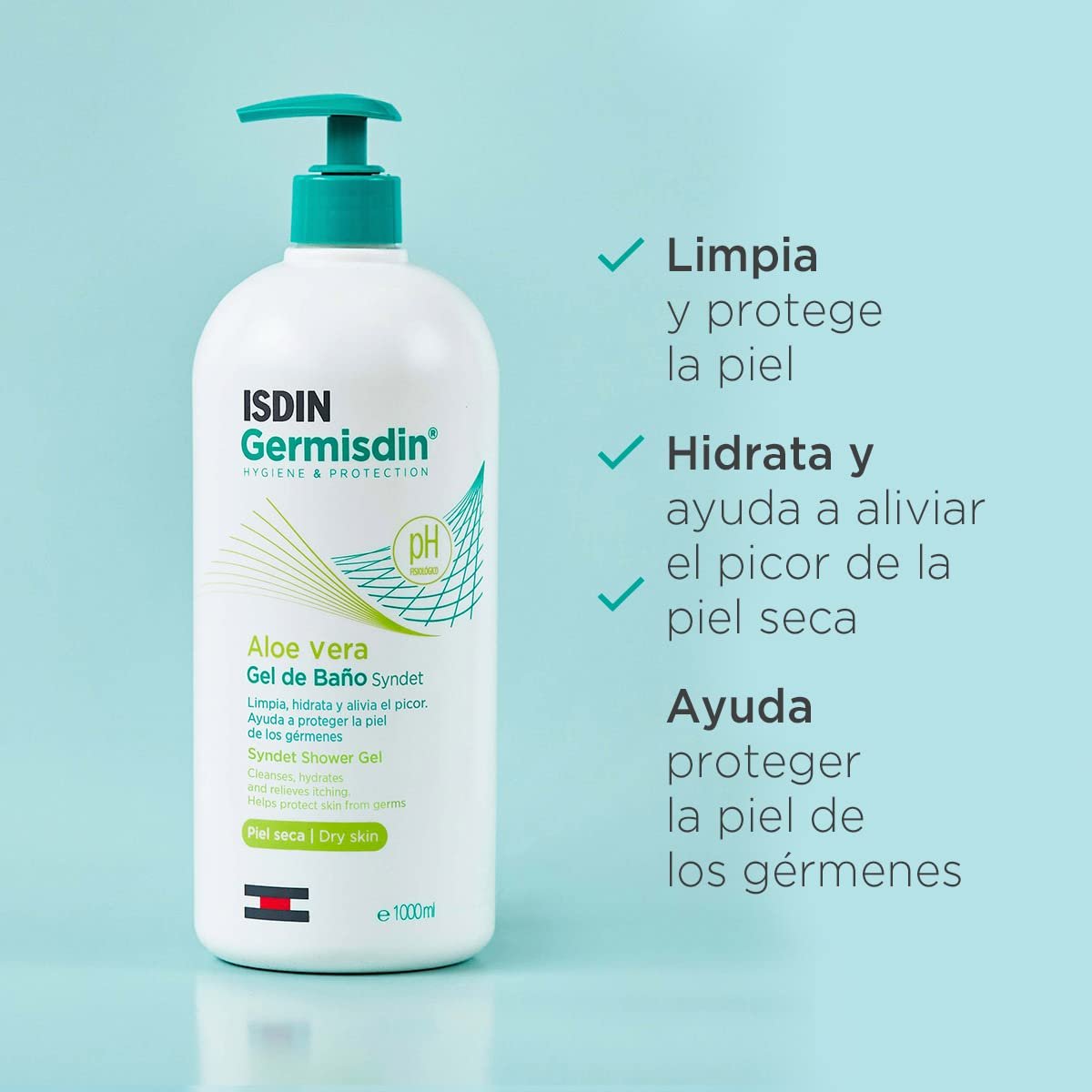 Гель для душу ISDIN Germisdin Syndet Aloe Vera для сухої або сверблячої шкіри 1 л (упаковка 2 шт.), фото №6