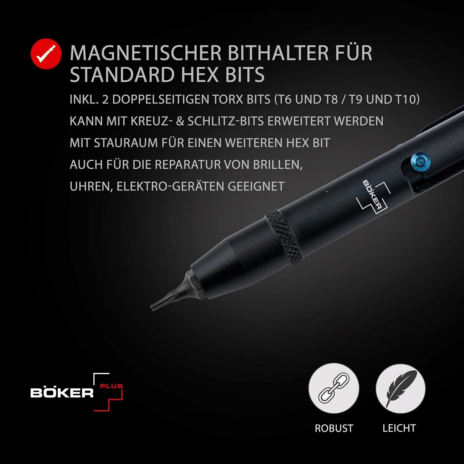 Ручка Böker Plus Для Инструментов - Держатель Бит с Torx T6, T8, T9 и T10 Двусторонний - Набор Прецизионных Отверток из Алюминия для Сборки - Компактный Ручной Инструмент с Клипом - Тактическая Ручка с Битом Чёрная, фото №2 Ручка Böker Plus Для Инструментов - Держатель Бит с Torx T6, T8, T9 и T10 Двусторонний - Набор Прецизионных Отверток из Алюминия для Сборки - Компактный Ручной Инструмент с Клипом - Тактическая Ручка с Битом Чёрная, фото №2