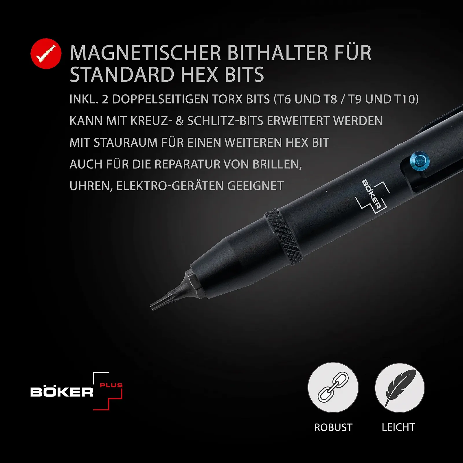 Ручка Böker Plus Для Інструментів - Тримач Біт із Torx T6, T8, T9 і T10 Двосторонній - Набір Прецизійних Викруток, фото №2
