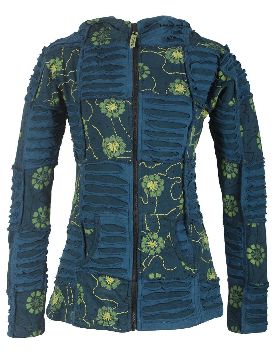 Куртка Женская в стиле пэчворк с капюшоном Vishes Alternative Clothing Хлопок с цветочной вышивкой и заостренным капюшоном, фото №1