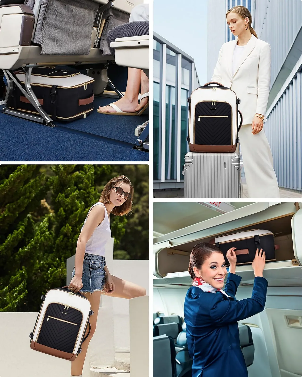 Рюкзак LOVEVOOK 40L для ручної поклажі жіночий 17.3 дюйма Black / White / Brown, фото №8