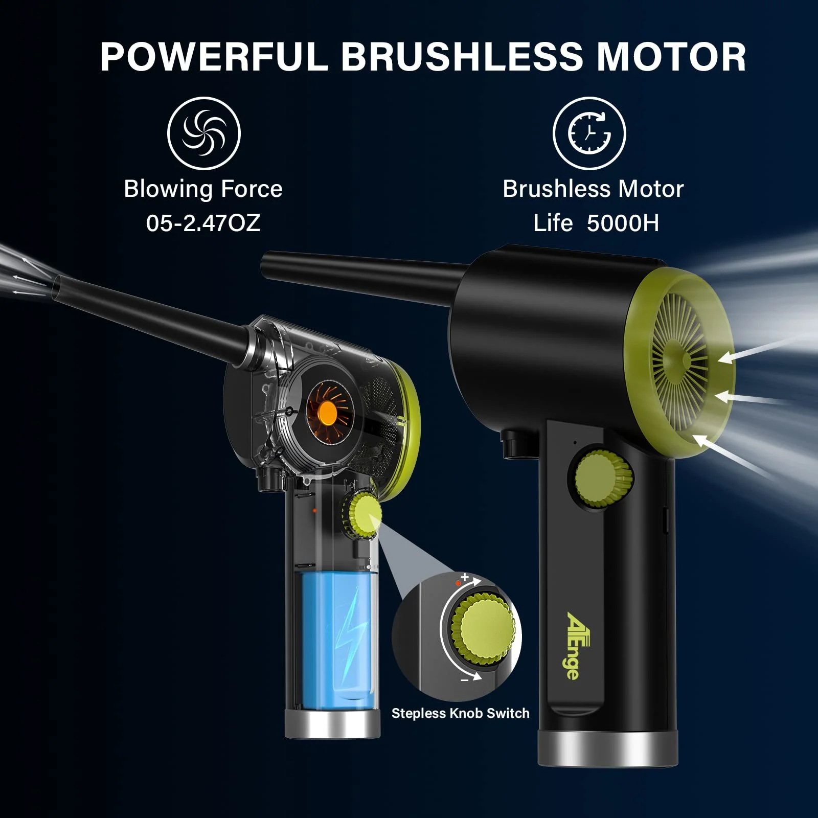 Электрическая воздуходувка ATEngeus 41000 RPM Беспроводная Портативная с USB-кабелем и щеткой для чистки, фото №2
