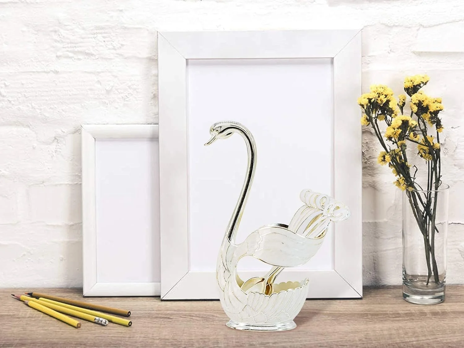 Ложка для кави з підставкою у формі лебедя набір 6 шт. Сріблястий (3 ложки, 3 виделки), фото №6