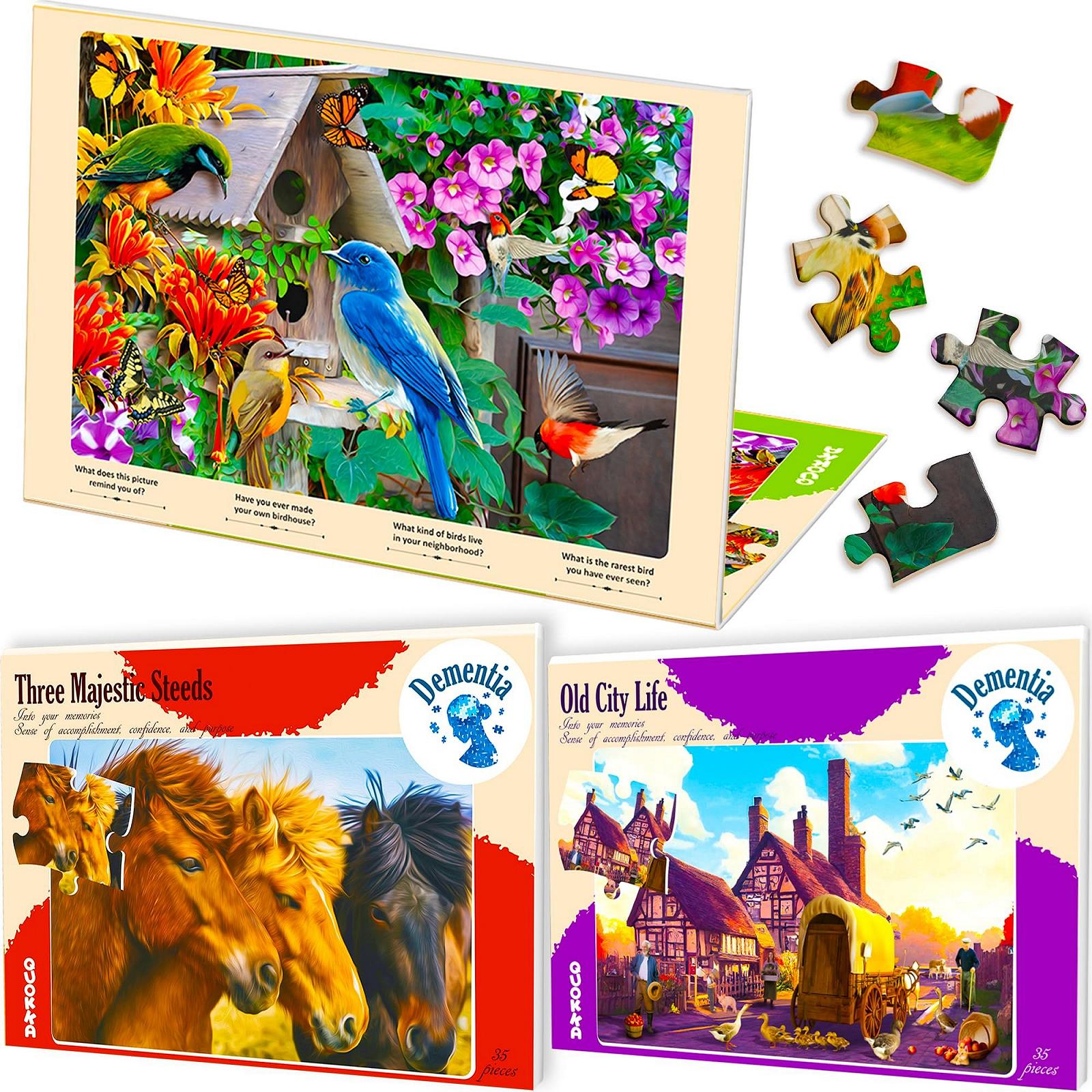 Пазл для людей с деменцией QUOKKA Birds and Cats 35 деталей 3 шт. крупные элементы, фото №1