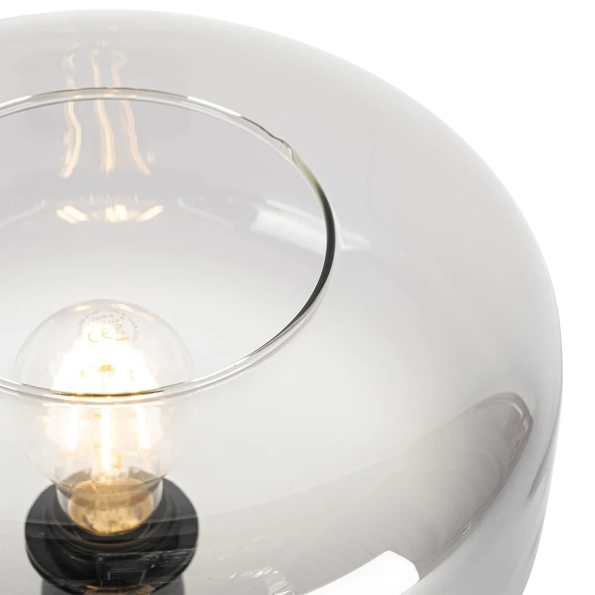 Настільна лампа Qazqa Art Deco Bizle Кругла LED E27 Чорна з димчастим склом, фото №3