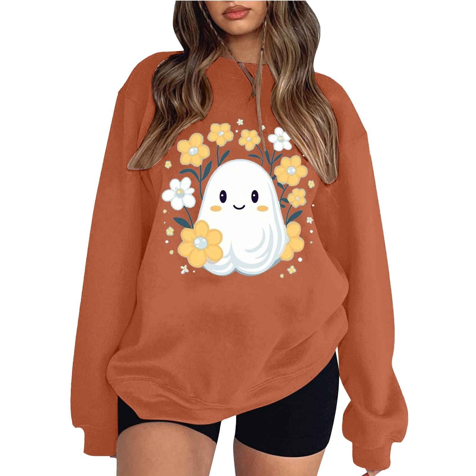 Костюм на Хэллоуин Женский Свитшот Милый призрак Длинный рукав Пуловер Футболка Тыква Ужасы Хэллоуин Наряды, фото №1 Костюм на Хэллоуин Женский Свитшот Милый призрак Длинный рукав Пуловер Футболка Тыква Ужасы Хэллоуин Наряды, фото №1