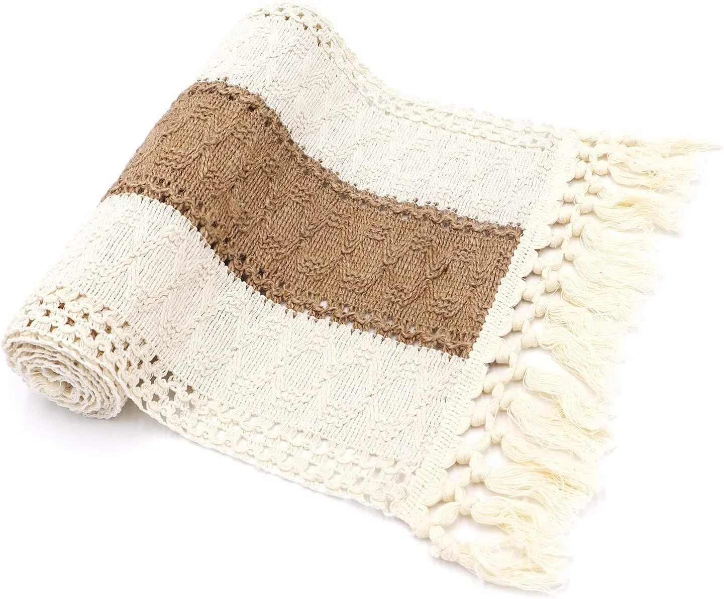 Ранер для столу Boho Macrame Cotton Linen Tassels 12 x 90 Inch Medium Brown, фото №6 Ранер для столу Boho Macrame Cotton Linen Tassels 12 x 90 Inch Medium Brown, фото №6